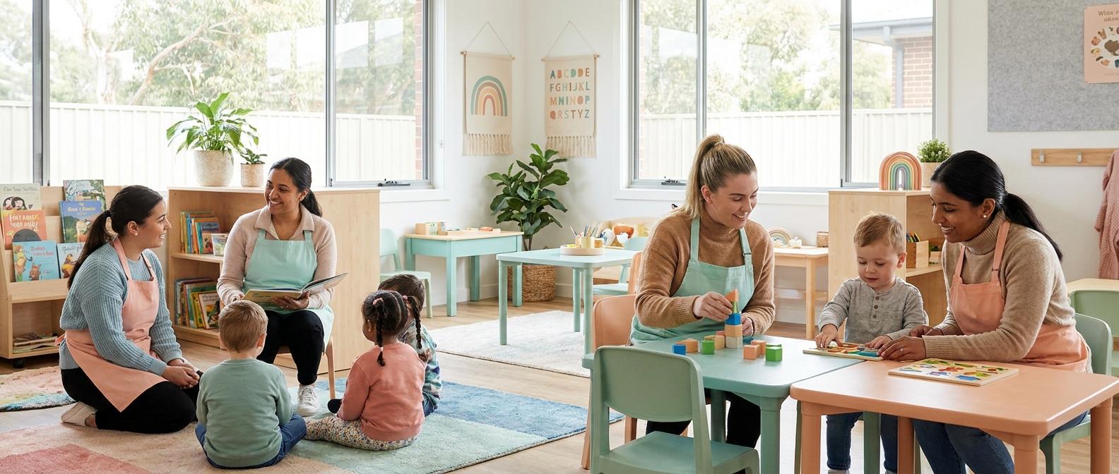 ECS4Kids childcare professionals warmly engaging with children
